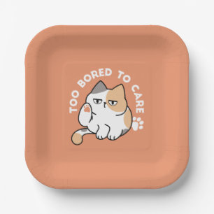 Lazy Cat Attitude – Too Bored to Care Funny Quote Paper Plate