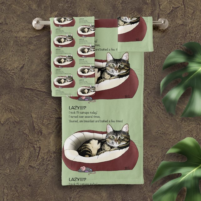 Lazy Cat Bed Green Funny Bath Towel Set (Creator Uploaded)