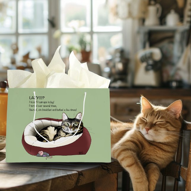 Lazy Cat Bed Green Funny Large Gift Bag (Creator Uploaded)