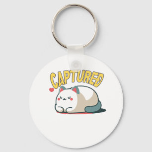 Lazy Cat Caught – Funny Sarcastic Cartoon Key Ring