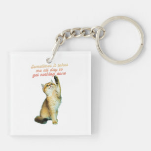 Lazy Cat Lover Funny Cute Cat Key Ring