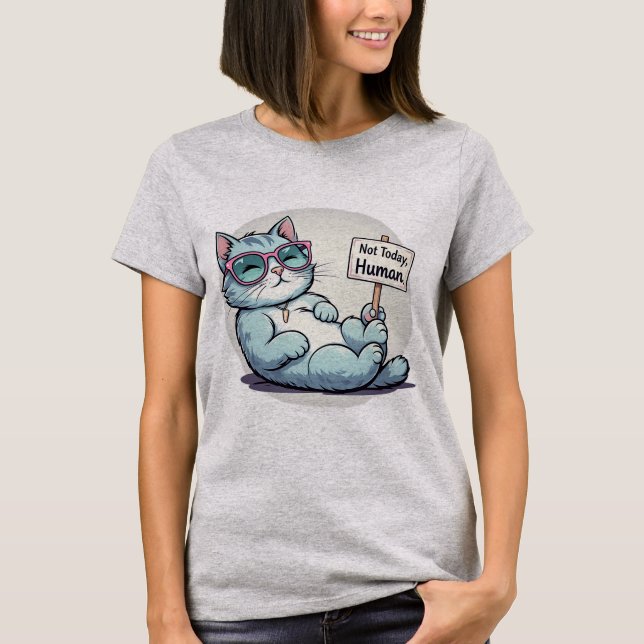 Lazy Cat Not Today Funny Relaxed Kitty Tee (Front)