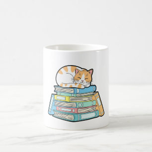 Lazy Cat on Books – Cute Cozy Illustration Coffee Mug