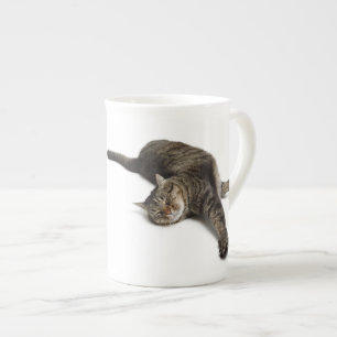 Lazy Cat Stretching Bone China Mug