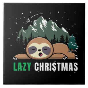 Lazy Christmas Sloth Funny Ceramic Tile