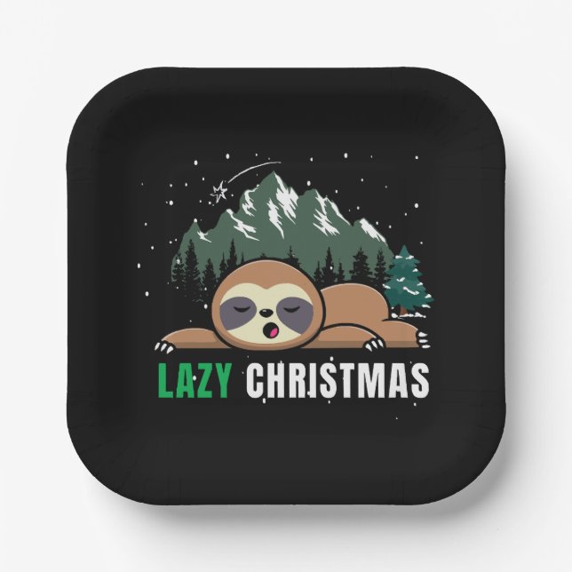 Lazy Christmas Sloth  Funny Paper Plate (Front)