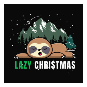 Lazy Christmas Sloth Funny Photo Print