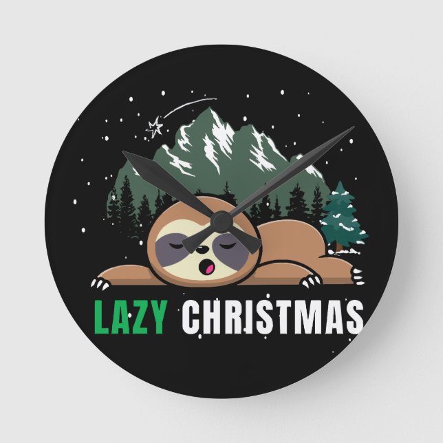 Lazy Christmas Sloth  Funny Round Clock (Front)