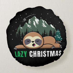 Lazy Christmas Sloth Funny Round Cushion