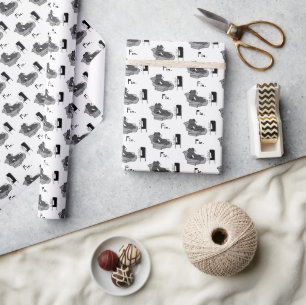 Lazy Dad Bear Cartoon with “Fin”, Noir Movie Joke Wrapping Paper
