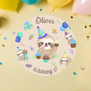 Lazy Day Cute Sloth Birthday Party Classic Round Sticker