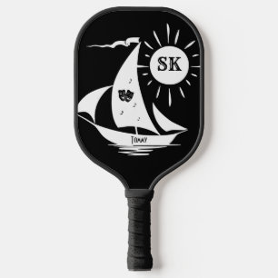Lazy Day Sailing Sailboat Custom Name and Monogram Pickleball Paddle