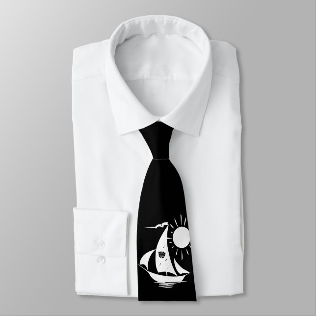 Lazy Day Sailing Theatre Music White Sailboat Tie (Tied)