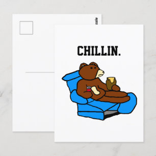 Lazy Easy Chair Bear, Funny Chillin’ Dad Cartoon Postcard