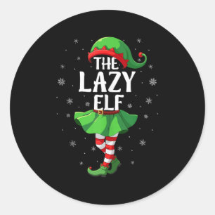 Lazy Elf Christmas Girls Women Elf Squad Xmas Fami Classic Round Sticker