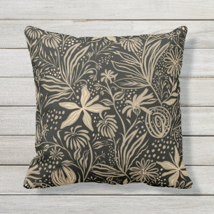 Lazy Floral Pattern in Gold on Black Cushion