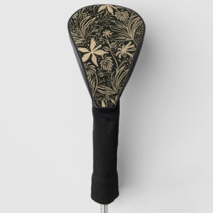Lazy Floral Pattern in Gold on Black Golf Head Cover