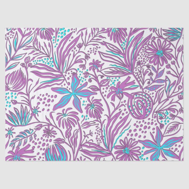 Lazy Floral Pattern on White  Metal Lunch Box Tissue Paper (Front)