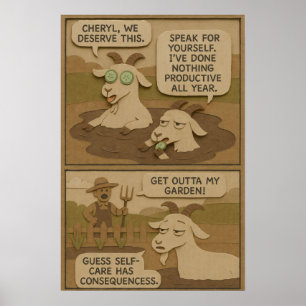 Lazy Goat Spa Day Funny Comic Poster