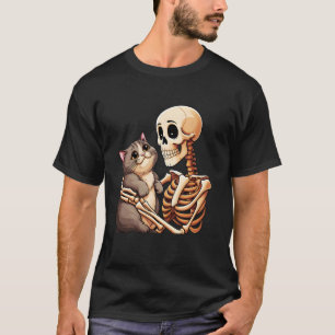 Lazy Halloween Costume Skull Cat Skeleton Holding  T-Shirt
