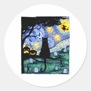 Lazy Halloween Costume Women Men Scary Black Cat Classic Round Sticker