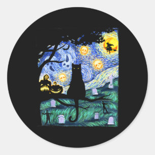 Lazy Halloween Costume Women Men Scary Black Cat Classic Round Sticker