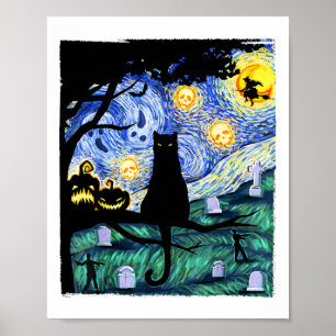 Lazy Halloween Costume Women Men Scary Black Cat  Poster