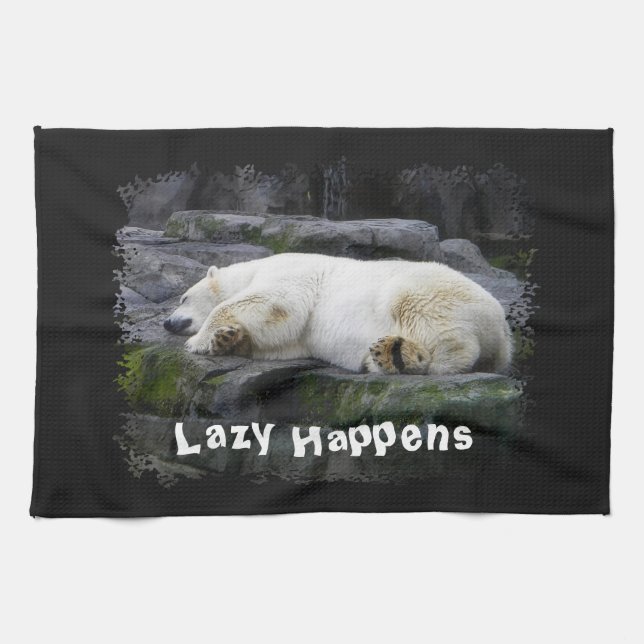 Lazy Happens Polar Bear Tea Towel (Horizontal)