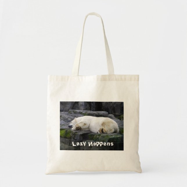 Lazy Happens Polar Bear Tote Bag (Front)