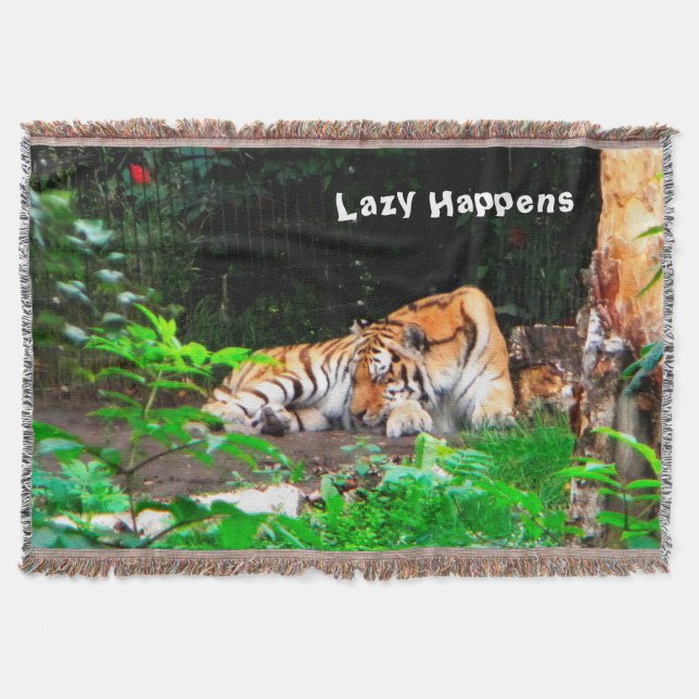 Lazy Happens Siberian Tiger Throw Blanket (Front)