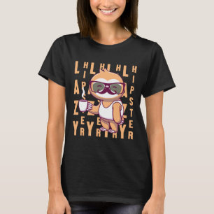 Lazy Hipster Sloth Coffee Moustache Glasses T-Shirt