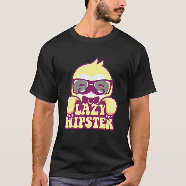 Lazy Hipster Sloth Moustache Freethinker Nerd Urba T-Shirt (Front)