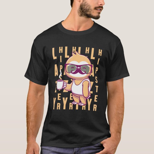 Lazy Hipster Sloth Moustache Freethinker Urban Sty T-Shirt (Front)