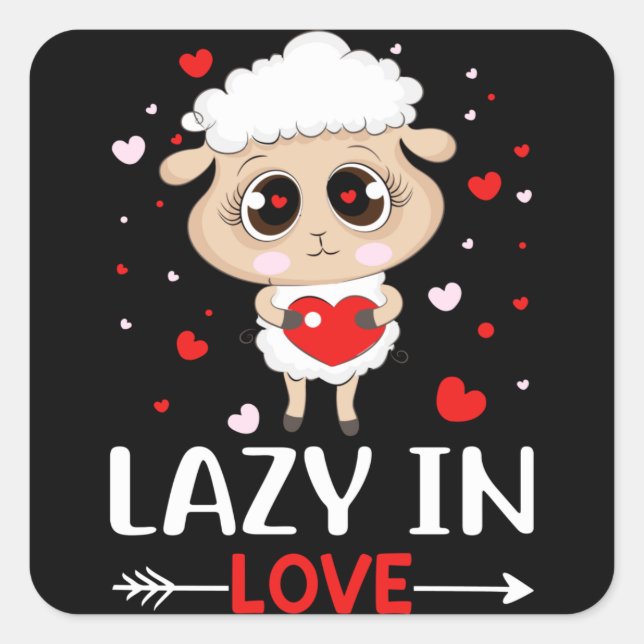 Lazy in Love Sheep for Valentine's Day Singles Square Sticker (Front)