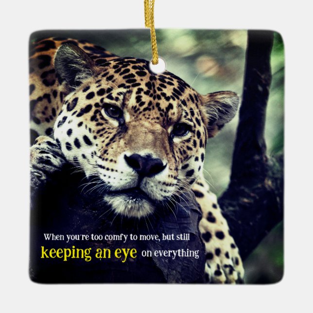 Lazy jaguar in tree photo ceramic ornament (Front)