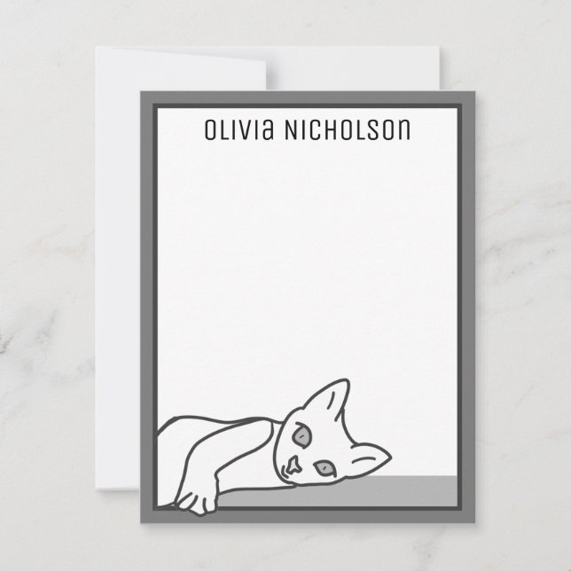 Lazy Kitten Whimsical Personalised Note Cards (Front)
