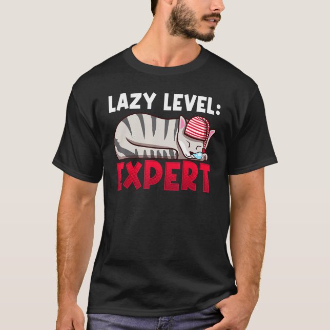 Lazy Level Expert Cute Cat T-Shirt (Front)