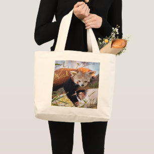 Lazy little red panda large tote bag