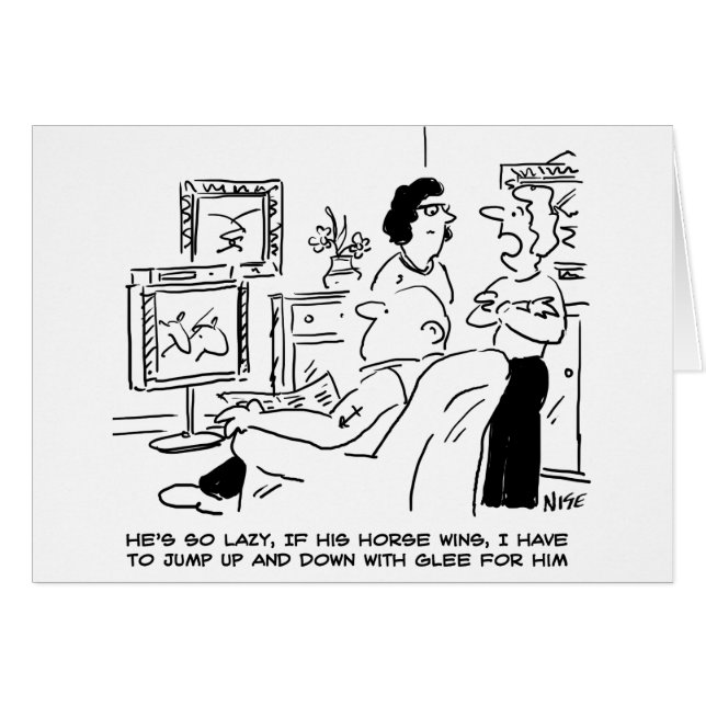 Lazy Man Watches Horse Racing on Television (Front Horizontal)