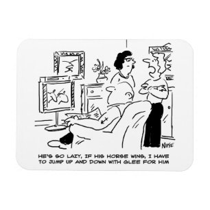 Lazy Man Watches Horse Racing on Television Magnet