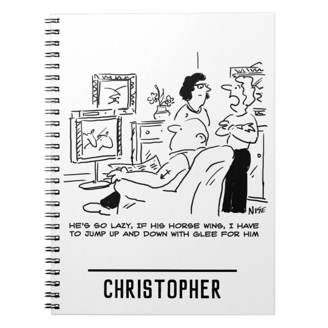Lazy Man Watches Horse Racing on Television Notebook (Front)