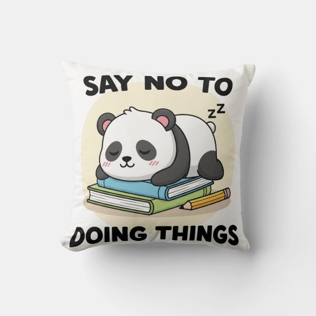 Lazy Panda Cartoon Sleeping with Funny Quote Cushion (Front)