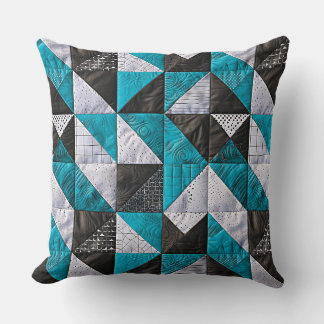 Lazy patchwork in blue and black tones cushion