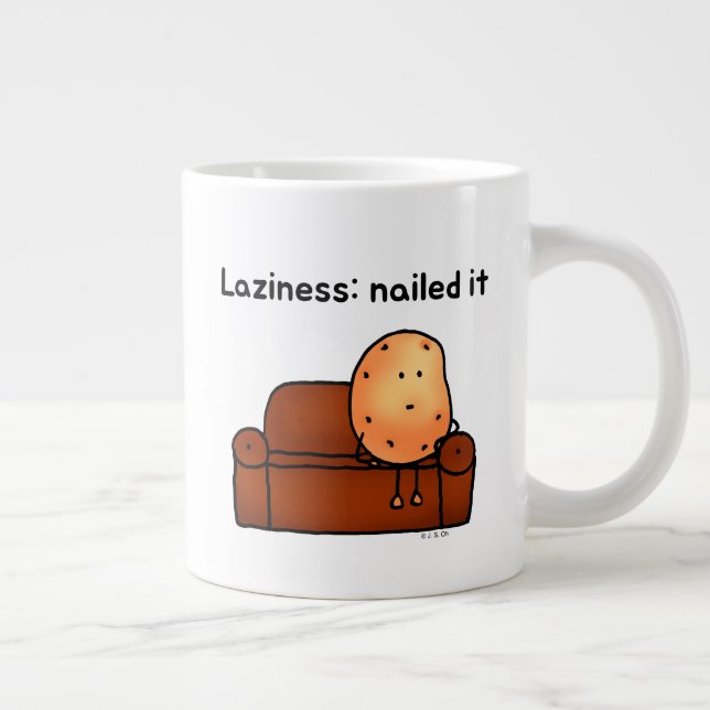 Lazy Potato Cartoon Humor Design Large Coffee Mug (Right)