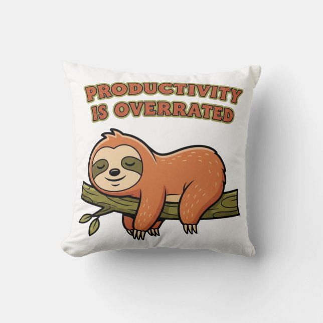 Lazy Retro Sloth Square Throw Pillow (Front)