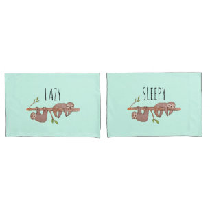 Lazy & Sleepy Cute Sloth Design, Reversible Pillowcase