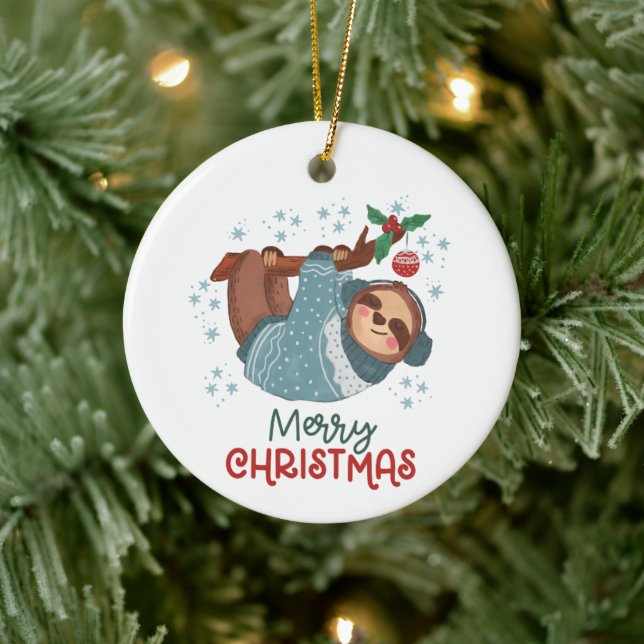 Lazy Sloth Christmas Ceramic Ornament (Tree)