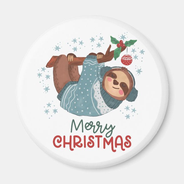 Lazy Sloth Christmas Magnet (Front)