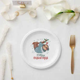 Lazy Sloth Christmas Paper Plate