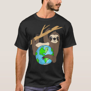 Lazy Sloth Hug Planet Earth Day 2022 Cute Animal L T-Shirt